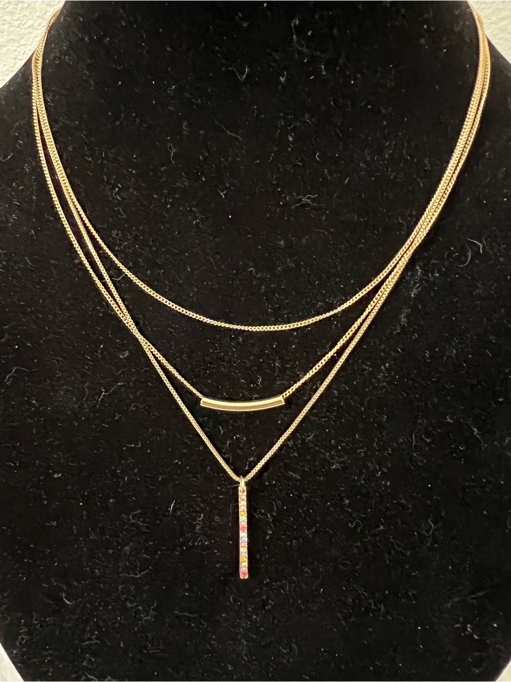 Nine West Gold Layered Bar & Crystal Pendant Necklace - Women